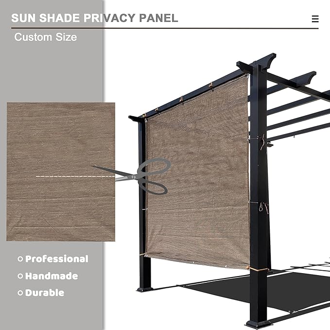 Sun Shade Privacy Panel with Grommets on 4 Sides for Patio, Awning, Window Cover, Pergola or Gazebo (Mocha Brown, 8' x 8')