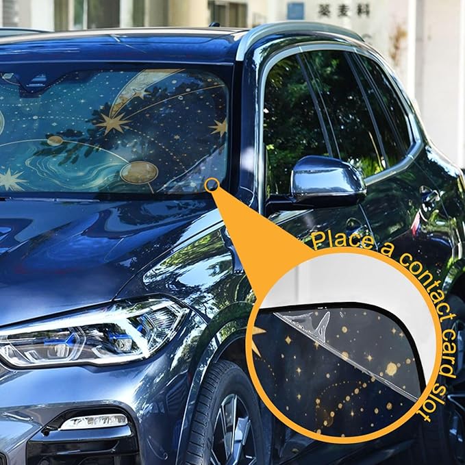 Windshield Sun Shade Galaxy Sunshade for Car Windshield Auto Sun Shades Front Windshield Gold Marbled Blocks UV Rays Visor Protector Accordion Folding Sun Reflector Auto Sunshade