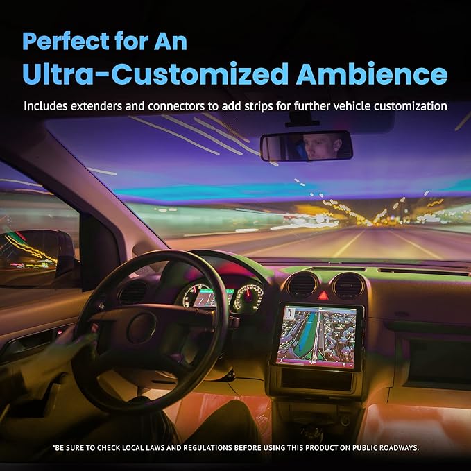 Alpena MAX LED Light Strip Starter Kit – EZ-Link Modular 12V Plug-and-Play Lighting for Cars & Trucks, Interior/Exterior Stick-On Light Bars, 2×12” Weatherproof Strips, Amber