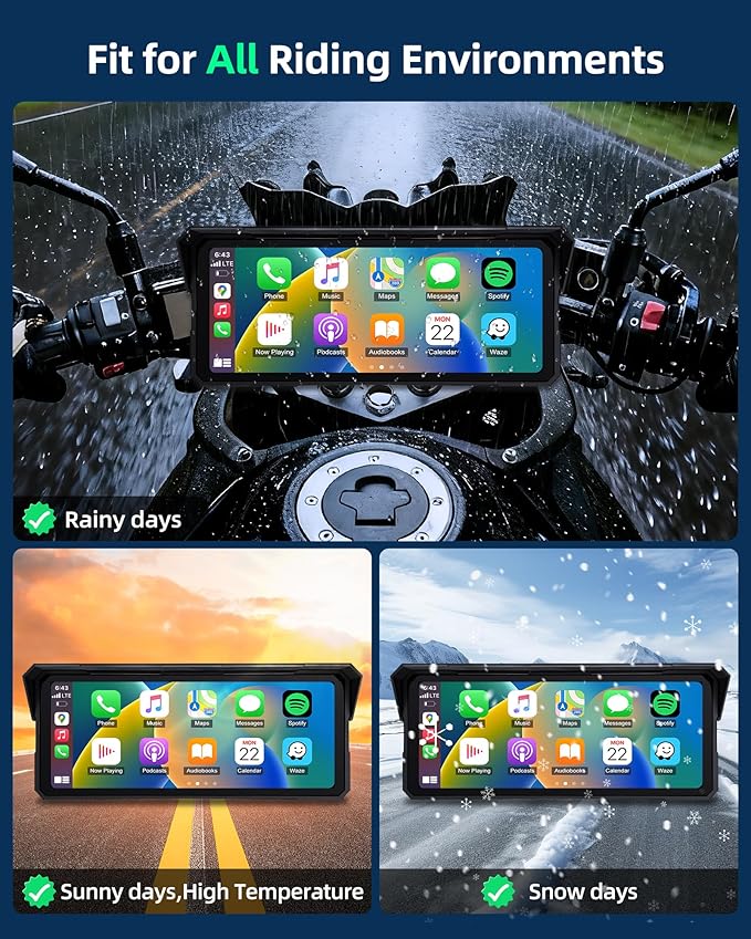 8.1" 4K Motorcycle CarPlay Screen w 4K Dash Cam Wireless Carplay Android Auto Screen for Motorcycle with GPS Navigation Voice Control WiFi Video Dual Bluetooth IPX7 Waterproof TF-64G Wired Control