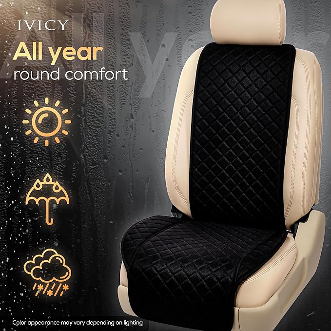 IVICY Faux Linen Front Car Seat Cover – Durable, Non-Slip Seat Protector for Cars – 1 Unit, Black