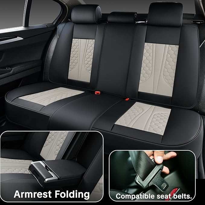 Black and Gray Car Seat Covers for Ford Bronco Sport 2021-2025 Car Seat Cover, Premium Leather, Full Set of 5 Seats, Waterproof, with Lumbar Support, Beautify Interior