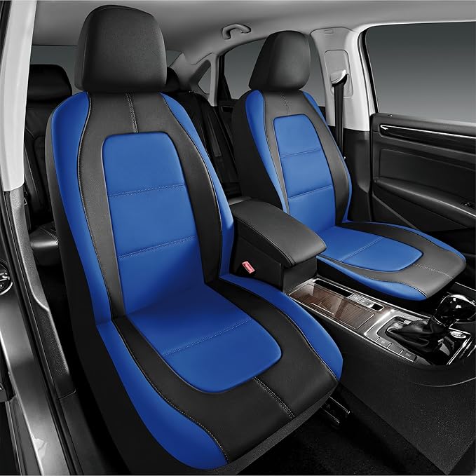 Road Comforts Car Seat Cover, Leather Car Seat Cover Full Set, Automotive Front Rear Seat Covers, Airbag Compatible Universal Fit for Most Cars (Blue)