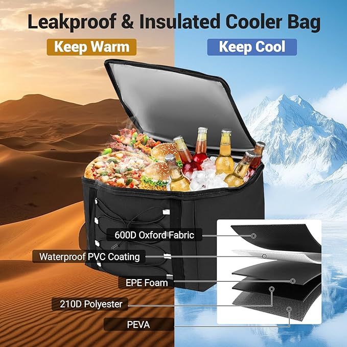 18 Gal Car Trunk Organizer with Lid, 3-Compartment Portable Storage Box with Leakproof Cooler Bag, Shoe Storage, Dividers & Adjustable Securing Straps, Collapsible Trunk Organizer for SUV,