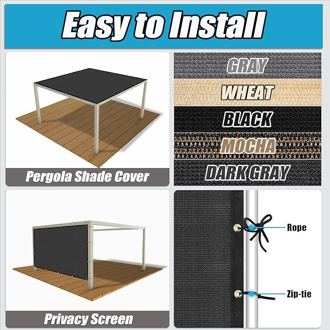 Amagenix 90% Pergola Shade Cover 4'X 9' Dark Gray Sun Shade Cloth with Grommets for Outdoor Garden Patio Porch-Commercial Grade 200 GSM-Cable Zip Ties Included (We Customized)