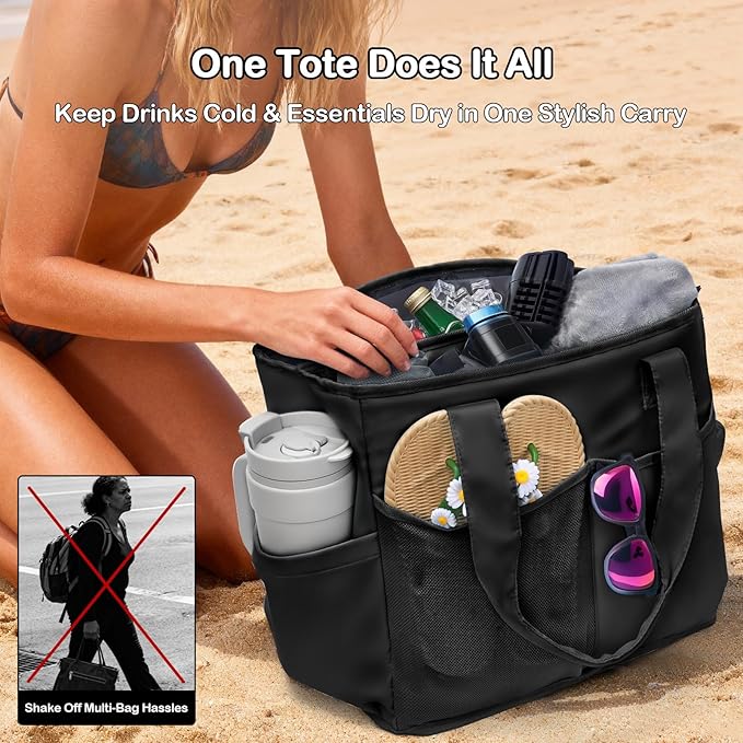 Odoland Soft Cooler Bag - Leakproof & Insulated, 2-in-1 Collapsible Design, Dry/Wet Separation, Large Soft Sided Cooler with Multi-Pocket Design for Beach, Picnic, Camping, Day Trip, Family Size