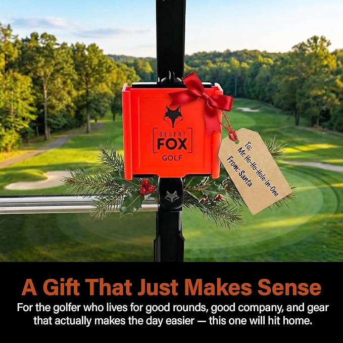 Desert Fox Golf Phone Caddy + Cigar Holder – Adjustable Golf Cart Phone Mount with Secure Cigar Clip – Hands-Free GPS & Golf App Access – Fits All Phones & Cigars (Red)
