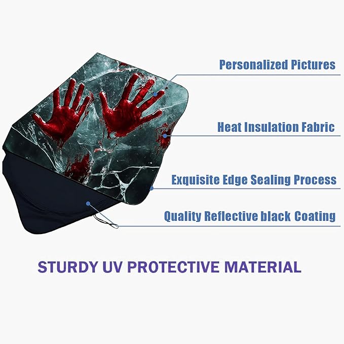 Bloody Handprints Car Windshield Sun Shade Foldable Sunshade Front Window Cover Sun Visor Protector Accessories (59x27.5 inches)