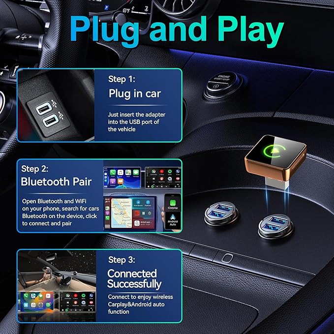 Wireless CarPlay Adapter 2026 Upgraded, 2-in-1 Adapter Converts Wired to Wireless Dongle, 5GHz WiFi Auto-Connection, Plug & Play for Cars with Factory Wired CarPlay/Android Auto (Grey)