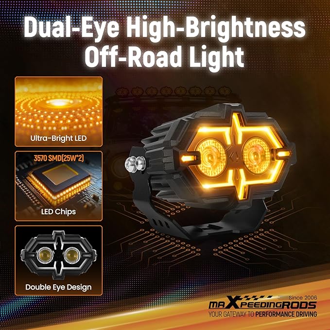 maXpeedingrods 108W 4.5 Inch LED Offroad Light Pod Combo Beam, Amber/White DRL & Multi-Mode Driving Lights,Waterproof with Heat Dissipation, Remote Control Plug and Play for Truck ATV Jeep Ford,Pair