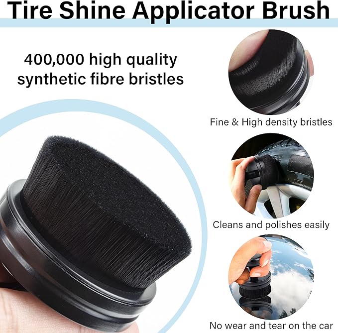 2 PCS Tire Shine Applicator Brush, Tire Shine Brushes, Tire Dressing Brush Applicator with Seal Cover, Tire Brush for Car Detailing, Tire Gel Applicator, High Density Detail Factory Tire Brush (Black)