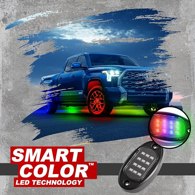 12 Pods RGB+IC LED Rock Lights for Trucks Golf Cart ATV UTV SUV Offroad, Smart Sync Music Chasing Rock Lights with APP/RF Control, Waterproof Dream Color Car Underglow Kit Vehicle Underbody Light