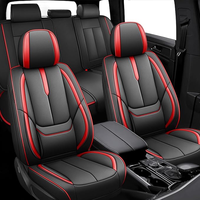 Fit for 98% of Mercedes Benz Car Seat Covers, Premium Nappa Leather Seat Cover, Fully Wrapped Protect Modern Style Seat Cover (5-Seat Standard, Black & Red)