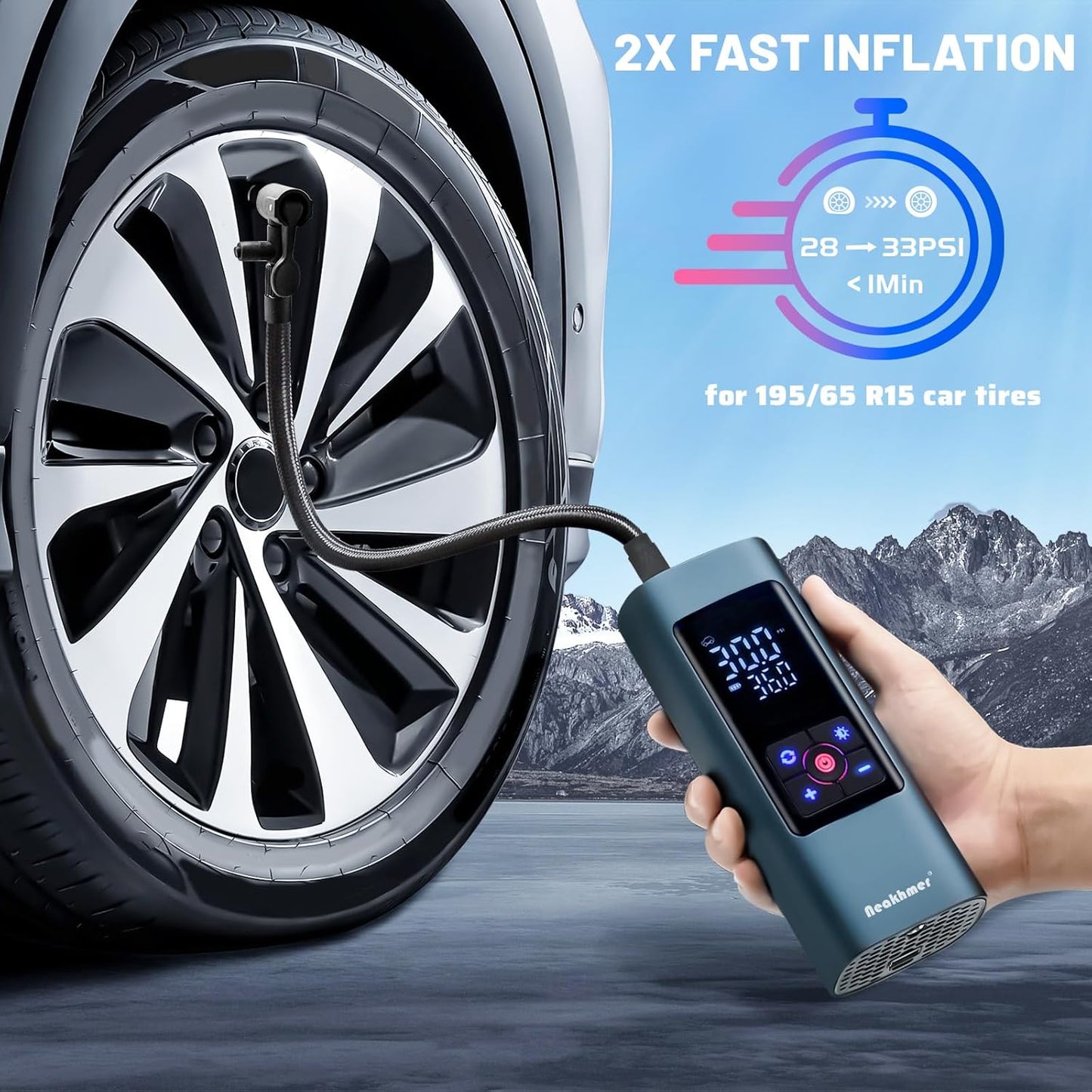 Tire Inflator Portable Air Compressor: Cordless Air Pump for Car Tires 150PSI - Tire Pump with Pressure Gauge for Car Bike Motorcycle Balls (Black blue)