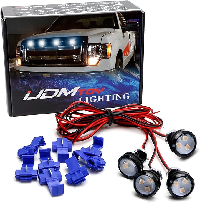 iJDMTOY 4pc Set Custom Retrofit Xenon White Front Grille Mesh Mount LED Lighting Kit Compatible with Trucks SUVs