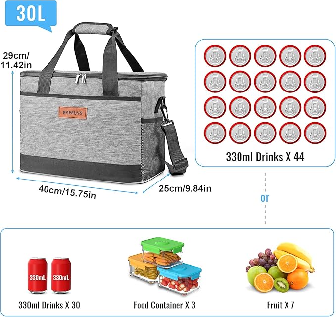 Insulated Cooler Bag Soft Cooler Bag for Men/Women with Shoulder Strap, Leakproof for Camping, Travel, Picnic, Work (30L)