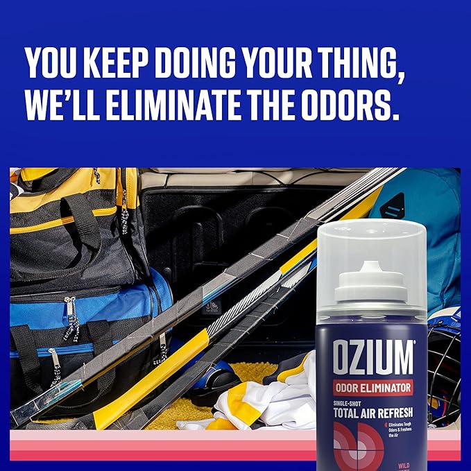 Ozium Air Freshener, Anywhere Odor Eliminator ™, 2oz Single Shot Total Air Refresh & Car Air Freshener - Wild Cherry - 4 Pack