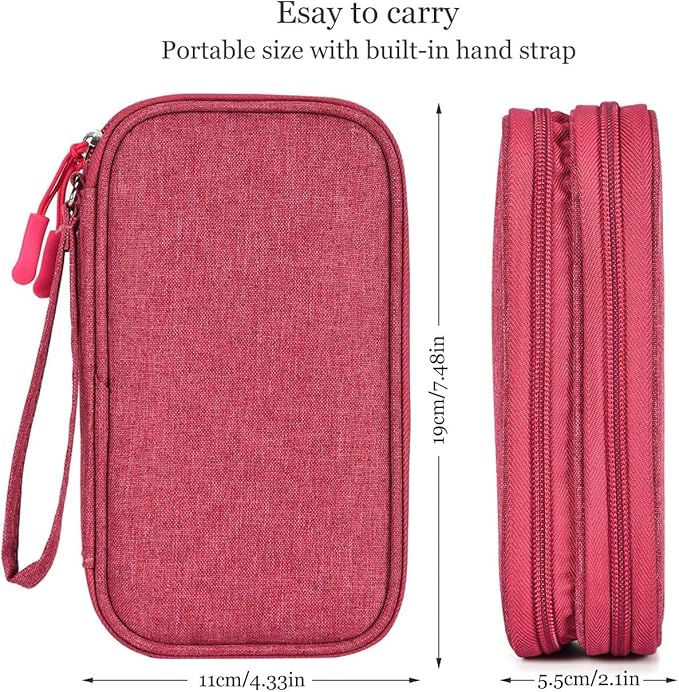 Electronic Organizer Travel Cable Accessories Bag, Electronic Organizer Case, Waterproof Electronic Accessories Organizer Bag for Power Bank, Charging Cords, USB Cable (Rose Red)