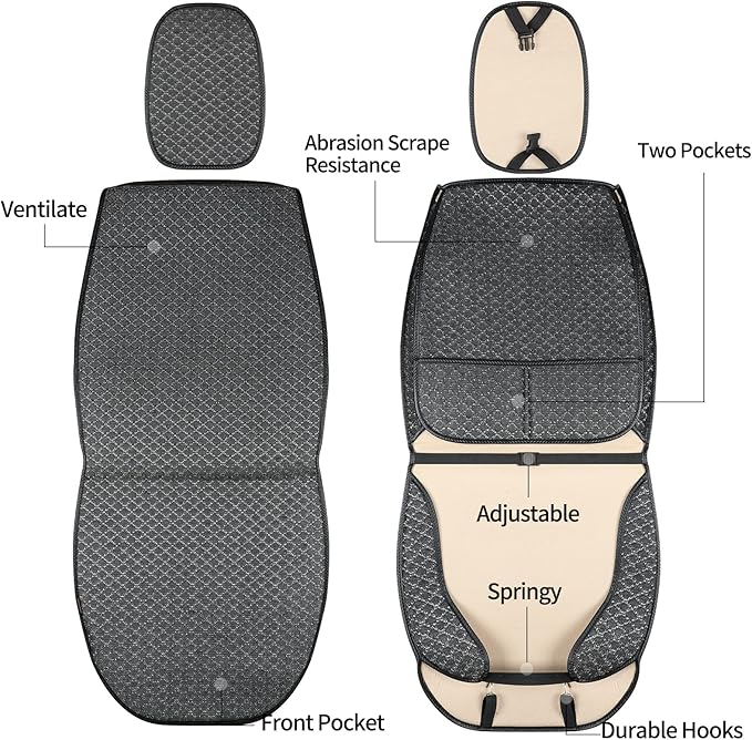 Luxury Full Coverage Car Seat Covers, Premium Breathable 3D Diamond Pattern Fabric, All-Season Automotive Interior Seat Protectors, Universal Fit for Sedan SUV Truck (2 Fronts Black)