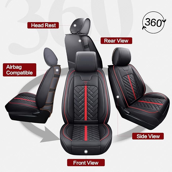 Tomatoman Tacoma Seat Covers Compatible with Toyota Tacoma 2005-2024 2025 2026 Truck Access Crew Double Extended Cab TRD Sport Offroad Limited SR5 V6 Airbag Compatible Car Cushions(Full Set/Black-Red)