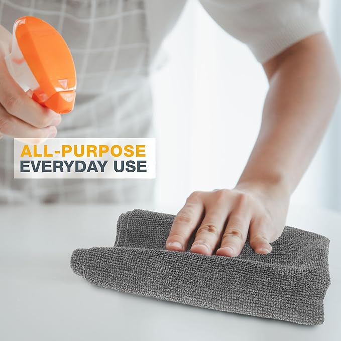 Eurow Ultrasonic Cut 300 GSM Microfiber Cleaning Towels, Streak-Free, Lint-Free, Ultra Absorbent, Scratch-Safe, for Auto Detailing, Home, Kitchen & Multipurpose Use, 16x16, 12-Pack, Gray