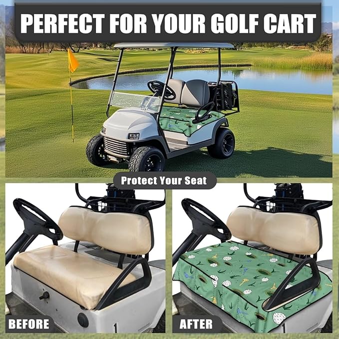 Biyejit Golf Cart Seat Covers with 4 Pockets Golf Cart Seat Towel Blanket Fits 2-Seat Golf Carts, Golf Cart Accessories