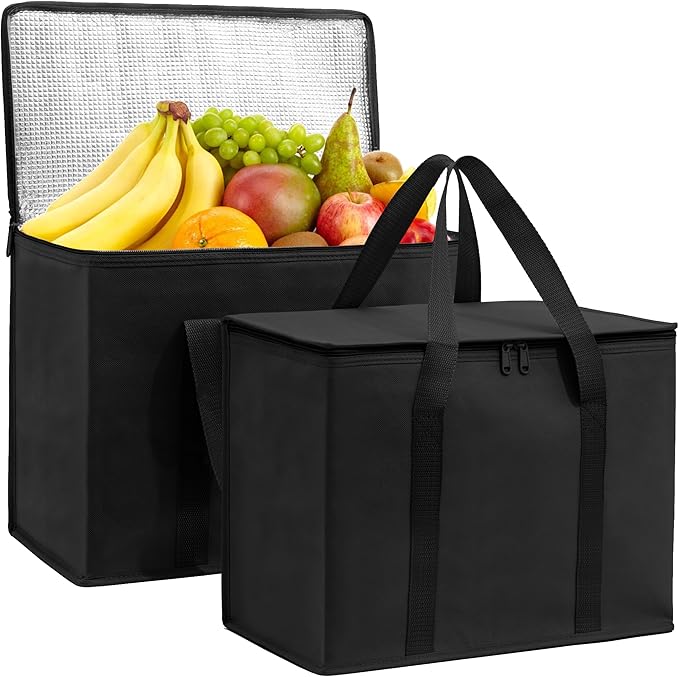 Carrywell (Not Made In China) Insulated Reusable Grocery Bags, Catering and Delivery Bag For Hot and Cold Food, Collapsible Thermal Tote For Doordash