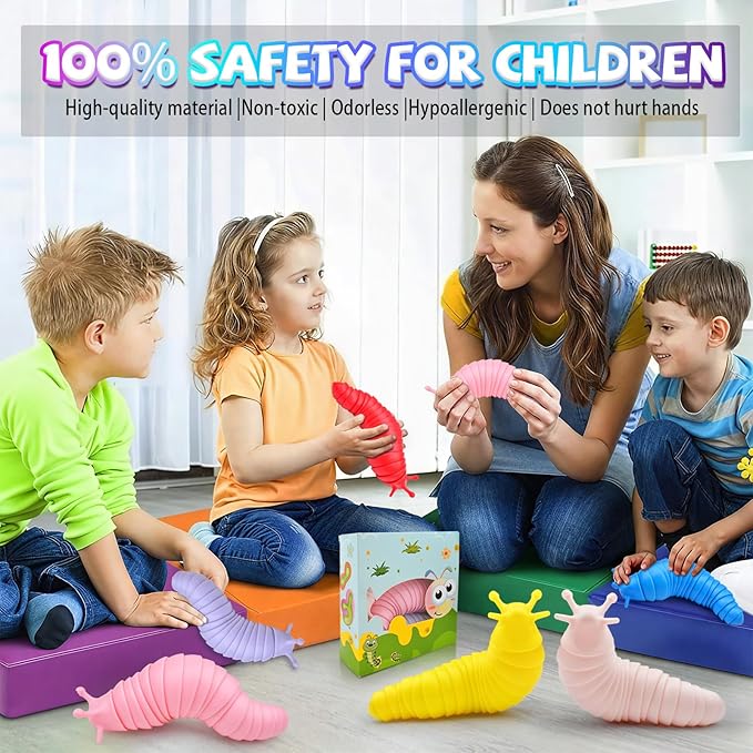Cevioce Fidget Slug Stress Relief Toy Sensory Fidget Slug Toy Fidget Toys for Kids Girls Women 3Pcs Cute Autism Sensory Toys for Autistic Children Easter Basket Stuffers Gifts for Toddler Girls Boys