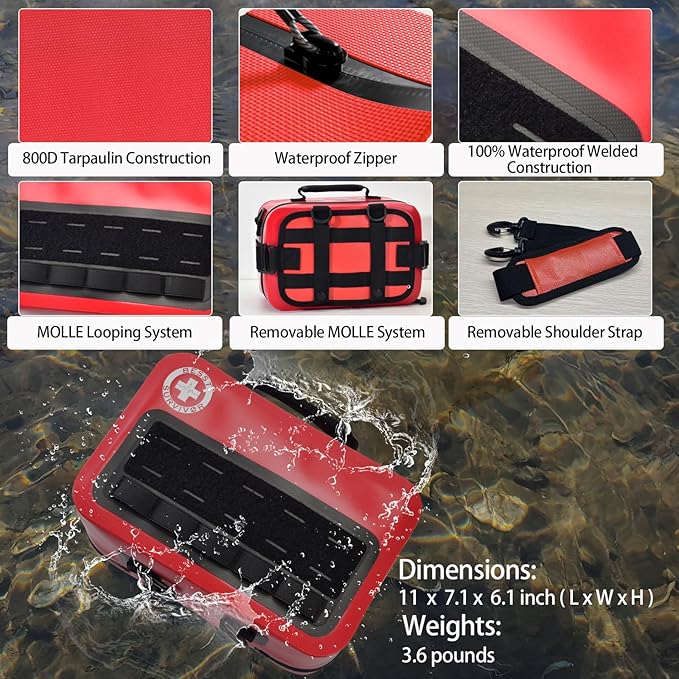 348-Piece Waterproof First Aid Kit- Comprehensive Trauma Kit for Marine/Boating/Camping/Hurricanes, Car & Home Emergency Medical Kits with Labeled Compartments, MOLLE System & CPR Kit