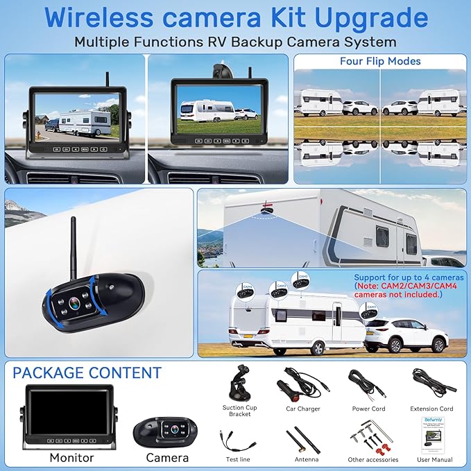 20-Mins Easy Install RV Backup Camera Wireless for Furrion: HD 1080P Rear View Camera with 7-Inch DVR Monitor - Clear Night Vision Wide View Reverse Camera with AI Detection