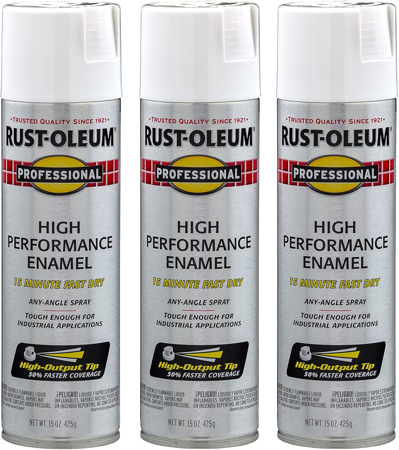 Rust-Oleum 7590838-3PK Professional High Performance Enamel Spray Paint, 15 Oz, Flat White, 3 Pack