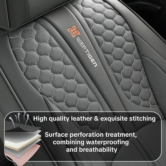 Universal Gray Leather Car Seat Covers Full Set – Waterproof Automotive Seat Protector for Cars, SUVs & Pickups, Airbag Safe, Non-Slip Design, Easy Installation, Durable Material