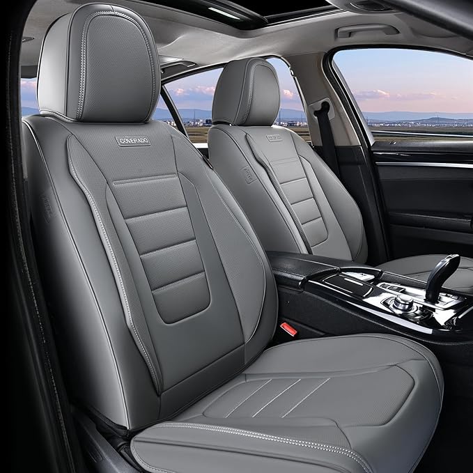 Coverado Seat Covers Full Set, Seat Covers for Cars, Gray Car Seat Cover, Waterproof Car Seat Protector, Nappa Car Seat Cushion, 5 Pieces Car Seat Covers Front Seats and Back Fit for Most Cars