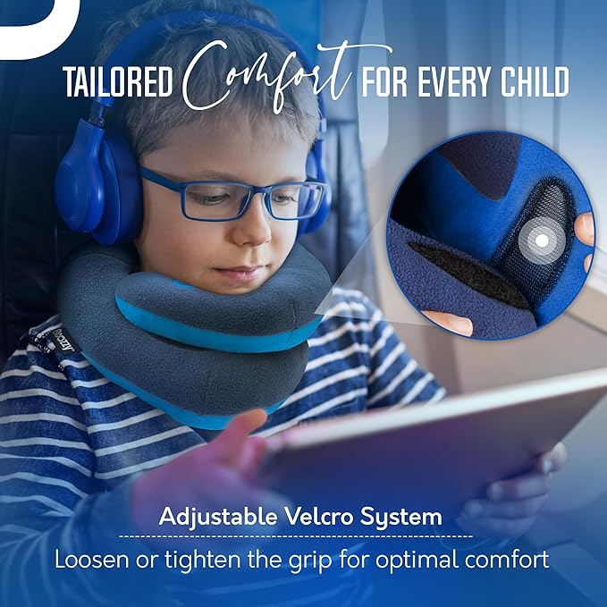 BCOZZY Kids Travel Neck Pillow (8-12 Y/O) – Patented Soft Child Pillow for Head & Chin Support in Car, Airplane, and Road Trip Sleeping. Adjustable Size. Carry Bag. Fully Washable. Medium, Gray