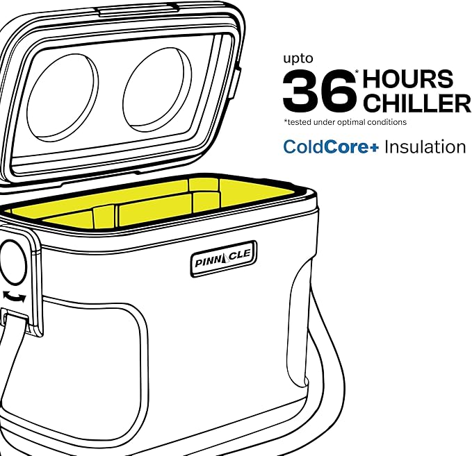 Pinnacle 8.5Qt Mini Cooler – 14 x 7.6 x 10.6In Ice Box with Smart Divider, Locking Lid, Adjustable Shoulder Strap – Insulated Picnic Basket Beach Cooler Bag – 36- Hour Ice Retention – Stylish Colors
