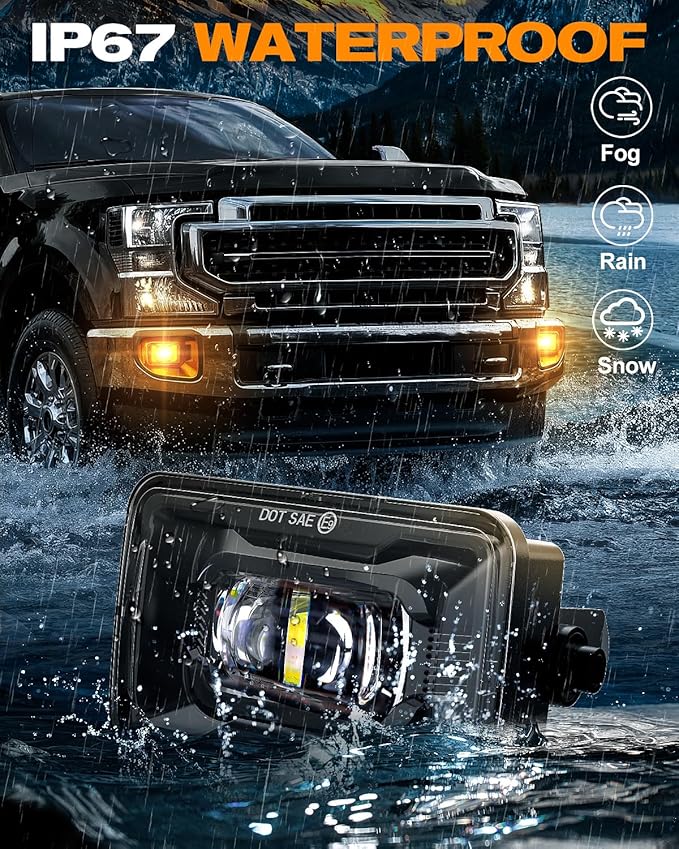 1000% Bright 4 Inch LED Fog Lights with Patented Amber Ambient Lights Compatible with Ford F150 2015-2020,2017-2019 F250 F350 F450 F550 Super Duty Bumper Driving Fog Lights Assembly