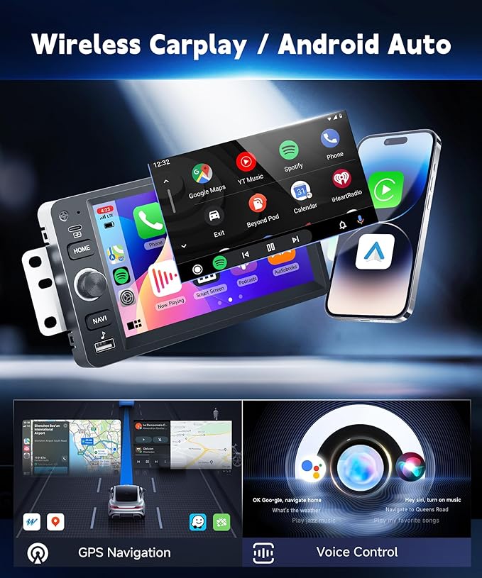 4Core+64G Car Stereo for Chevrolet Chevy Silverado Impala Tahoe GMC Sierra Yukon Hummer H2 Android Car Radio 5G WiFi Wireless Carplay Android Auto,7“ IPS,GPS,FM,SWC,BT,Backup Camera,Support B-O-SE