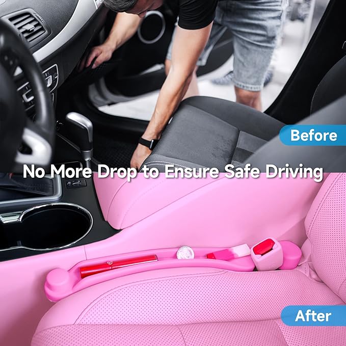 Givifive Car Seat Gap Filler Set of 2, 3IN1 Seat Side Gap Filler Plug with Storage Slot & Hook Function, Soft Foam Universal Fit Car SUV Truck Fill Gap Between Seats Console Organizer (Narrow Pink)