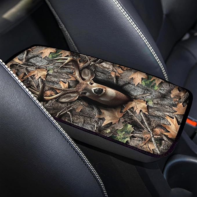 Hunting Deer Print Car Center Console Cover for Men,Soft Armrest Cover Pad for Cars SUV Sedan