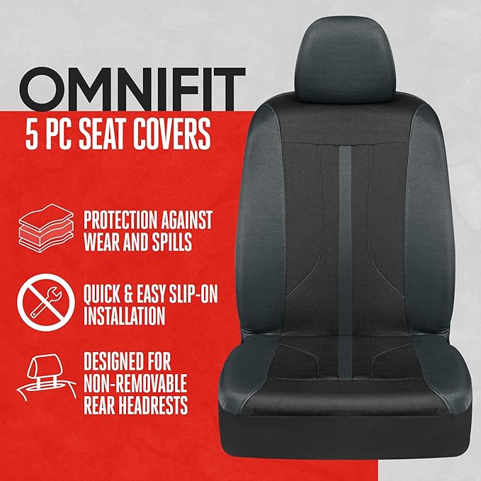 Motor Trend Black & Gray Car Seat Covers Full Set – Front Seat Covers & Rear Bench Seat Cover – Airbag Compatible, 60/40 Split Bench for Smaller Trucks, Cars & SUVs – Automotive Interior Accessories