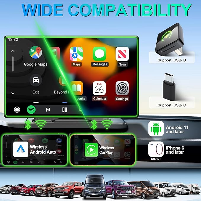 Wireless CarPlay Adapter 2026 Upgraded, 2-in-1 Adapter Converts Wired to Wireless Dongle, 5GHz WiFi Auto-Connection, Plug & Play for Cars with Factory Wired CarPlay/Android Auto (Grey)