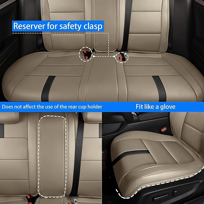 AOMSAZTO Custom Fit Seat Covers for Honda Civic: Hatchback 2022 2023 2024 Sport/LX &Hatchback Hybrid Sport 2025 Full Set Faux Leather Breathable Waterproof Car Seats Covers Beige