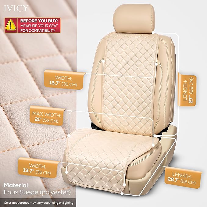 IVICY Faux Suede Front Car Seat Cover – Durable, Non-Slip Seat Protector for Cars – 1 Unit, Light Beige
