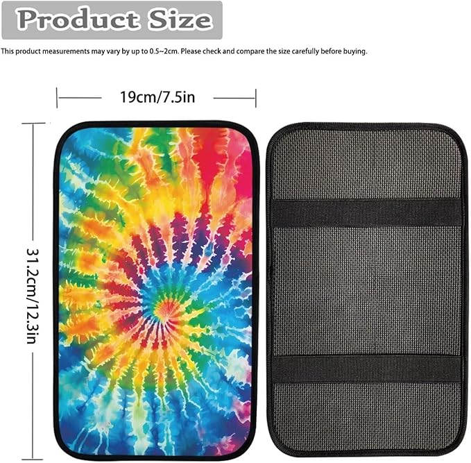 JoyLamoria Colorful Tie Dye Auto Center Console Cover Car Armrest Cover Universal Fit Comfort Armrest Cushion for Car Seat Handrail Box