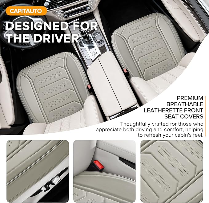2 Pack Front Leatherette Seat Covers Faux Leather Bottom Car Seat Covers, Super Breathable,Anti-Slip,Universal Seat Covers for Cars,Full Wrapping Edge Fit for Most Sedans SUV Pick-up (2 Pack Gray)