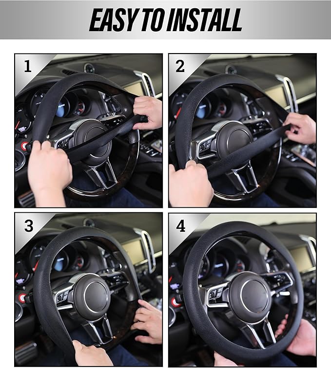 ESEWALAS Car Silicone Steering Wheel Cover,Soft Odorless Silicone Leather Texture Steering Cover,Universal 13-15inch Car Steering Wheel Protector (Grey)