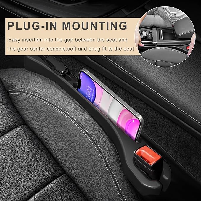 2 PCS Car Seat Gap Filler Organizer, Multifunctional Gap Fillers Between Seat and Center Console, Recessed Storage Organizer Stop Things from Dropping for Car Truck SUV (Black)