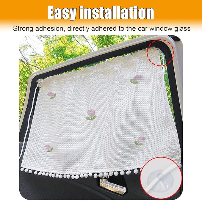 Car Side Windshield Sunshade, UV Protection Auto Window Sunshades Curtain for Baby, Universal Automotive Travel Blackout Privacy Accessories for Car Interior (Five Small Tulips)