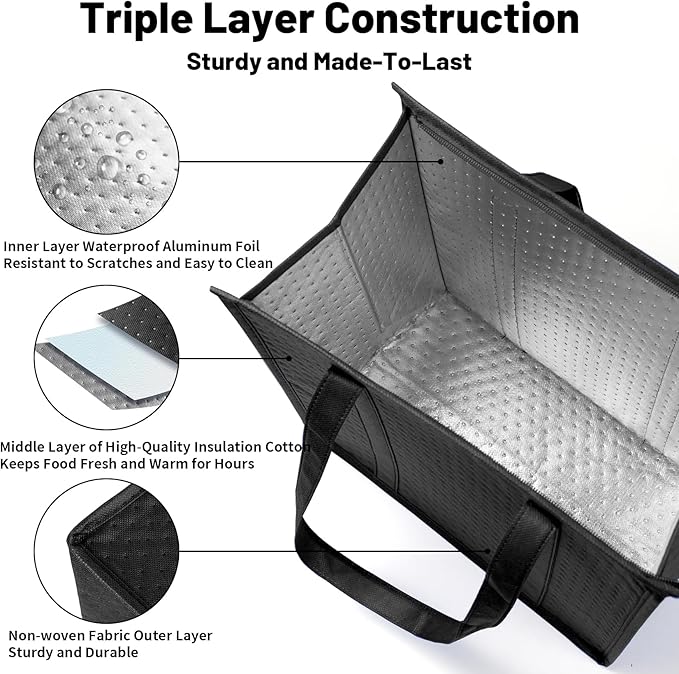 Insulated Grocery Bags with Zippered top Frozen Food Shopping Groceries Travel Insulated Tote Cooler Thermal Bags