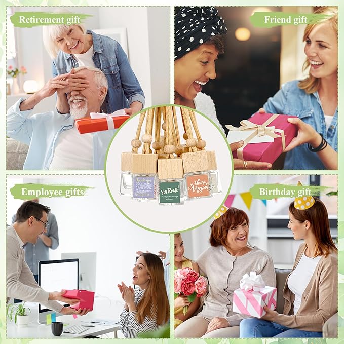 Havawish 30 Pcs Appreciation Gift Bulk for Teachers Empty Glass Essential Oil Diffuser Car Air Freshener Diffuser for Employee Staff Teachers Hanging Ornament Inspirational Team Thank You Gift